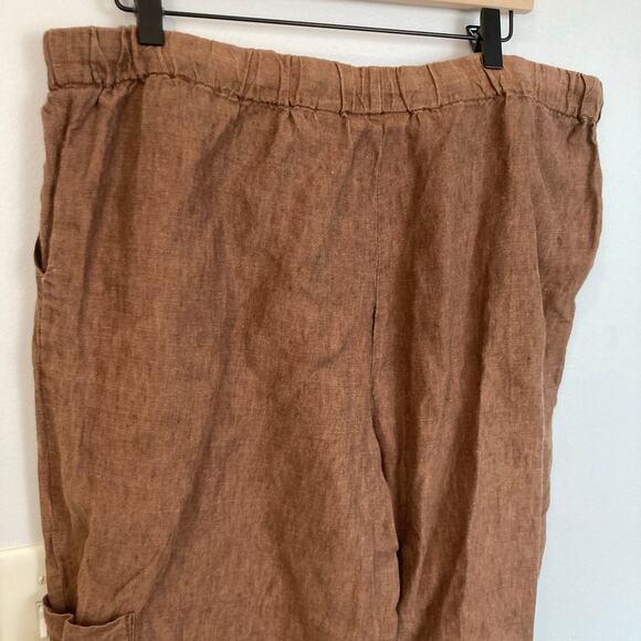 Coldwater Creek Womens 16 Brown 100% Linen Pull On Capri Pants Beachy Lagenlook - Picture 10 of 11
